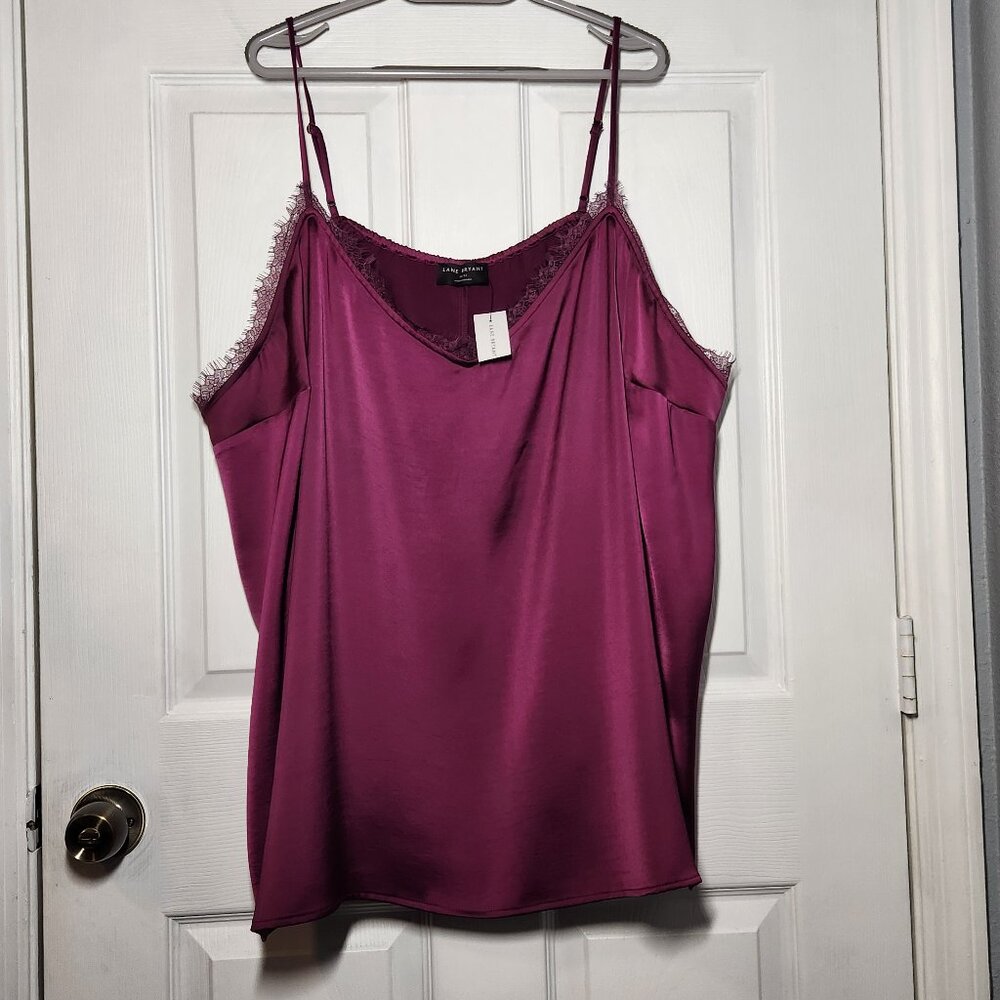 Lane Bryant Magenta Lace Trim Satin Cami - Size: 30/32 NEW!!!